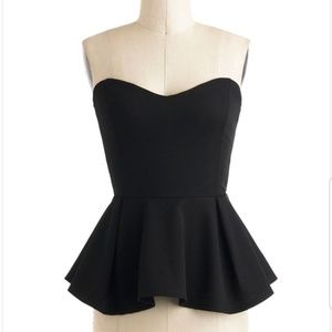 Black strapless peplum top NWOT